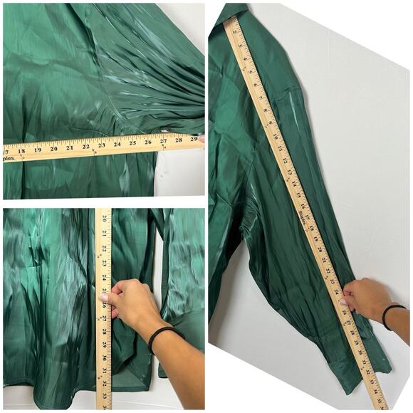 Anthropologie Silky Iridescent Button Up Green Long Sleeve Shirt Plus 3X - Picture 11 of 14